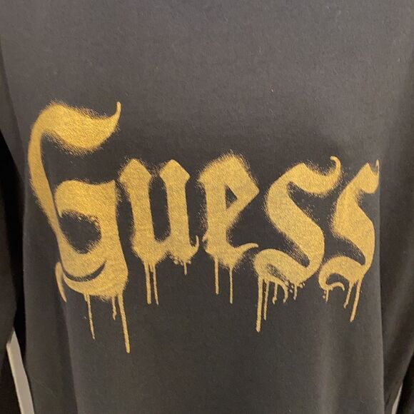 Guess Studded Cold Shoulder Logo Sweatshirt In Black & Gold Size Medium - Picture 6 of 11